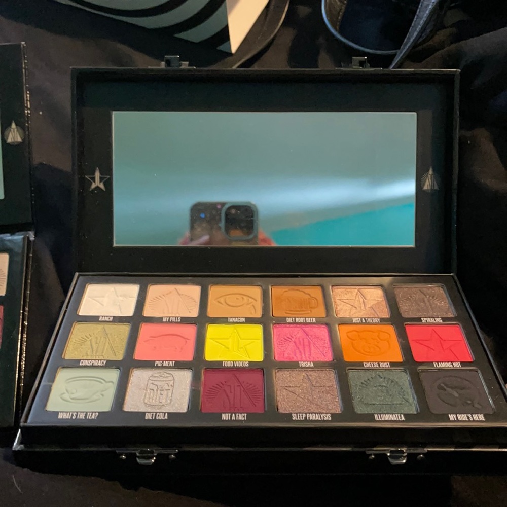 Beauty blender and eyeshadow palettes!